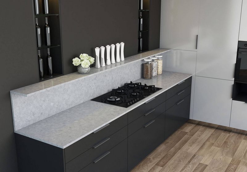 bếp.
Đá ốp mặt bếp đá nhân tạo có khả năng uốn cong thành nhiều hình, có độ bám bẩn, chống nước và dễ dàng vệ sinh, đem lại sự tiện lợi cho gia chủ khi sử dụng cũng như độc đáo cho không gian bếp.